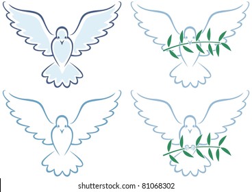 Line art illustration of white dove in 4 versions.