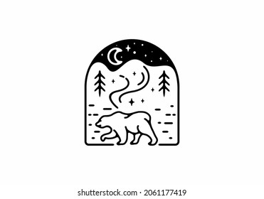 Line art illustration of wild bear design