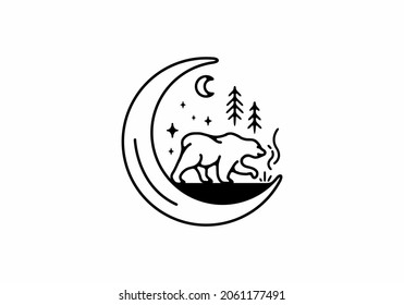 Line art illustration of wild bear design