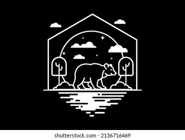 Line art illustration of wild bear design