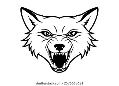 Line art illustration of a wolf face screaming