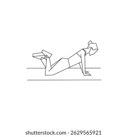 Line art illustration of a woman doing a modified knee push-up. Minimalist workout drawing ideal for fitness guides, manuals, or educational content