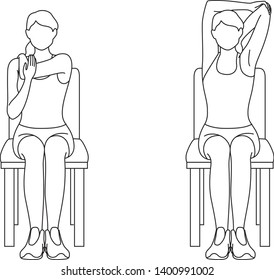 Line art illustration of woman exercise arm stretching, vector, outline
