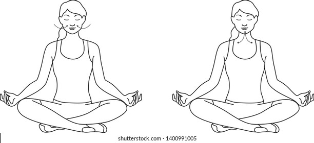 Line art illustration of woman exercise meditation, vector, outline