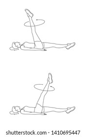 Line art illustration of woman exercise single leg circle, outline - Vector