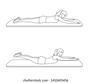 Line Art Illustration Of Woman Exercise Superman, Outline - Vector