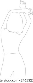 Line art illustration of woman exercise arm stretching, vector, outline from the back