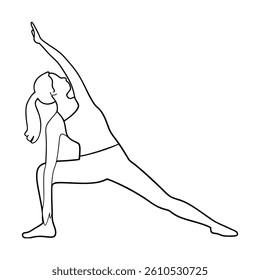 Line Art Illustration Of Woman Practicing Triangle Yoga Pose For Wellness
