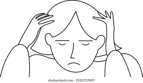 Line Art Illustration of a Woman Pulling Her Hair in Frustration