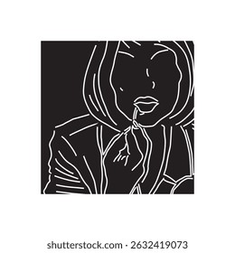 Ilustração de arte de linha do rosto de uma mulher aplicando batom, adequado para outros elementos de design
