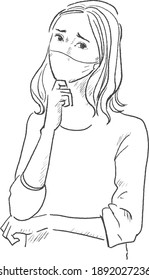 Line art illustration of a worried woman