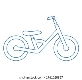 Line art and illustrations of kick bikes and children's bicycles without pedals.