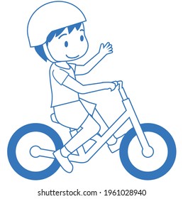 Line art and illustrations of kick bikes and children's bicycles without pedals. Boy.