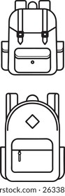 Line art illustrations of two different backpacks.