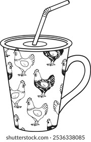 Line art Image of a Cup with a Chicken
