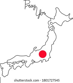 Line art image of Japan and lettering. Pray for Japan.