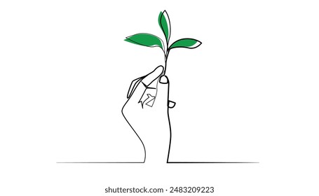 line art image of reforesting the earth. line vector invitation for replanting tree seedlings.