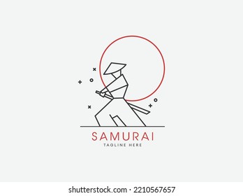 Line Art Image Of A Samurai. Samurai Logo. Japan Line Art. Logo Vector Samurai.