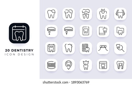 Line art incomplete dentistry icon pack. In this pack incorporate with twenty different dentistry icon.