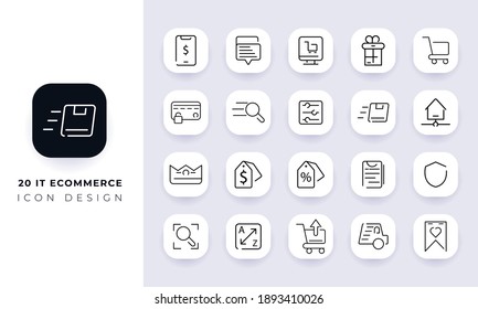 Paquete de iconos de comercio electrónico de TI incompleto con arte en línea. En este paquete incorporan con veinte íconos de comercio electrónico de TI diferentes.