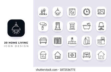 Line art incomplete home living icon pack. In this pack incorporate with twenty different home living icon.