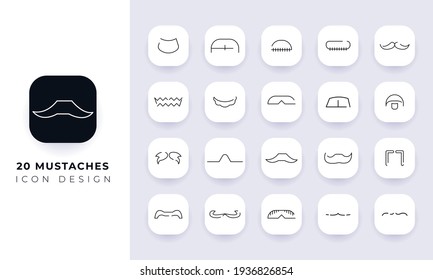 Line art incomplete mustaches icon pack. In this pack incorporate with twenty different mustaches icon.