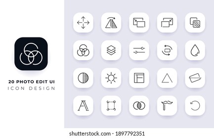 Line art incomplete photo edit ui icon pack. In this pack incorporate with twenty different photo edit ui icon.