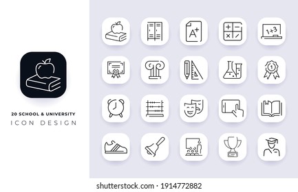 Line Art Incomplete School And University Icon Pack. In This Pack Incorporate With Twenty Different School And University Icon.