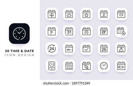 Line art incomplete time and date icon pack. In this pack incorporate with twenty different time and date icon.