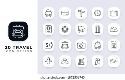 Line art incomplete travel icon pack. In this pack incorporate with twenty different travel icon.