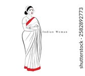 A line art of Indian Woman, Vector illustration of tall lady, A beautiful woman wearing saree drawing