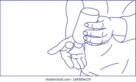 Line art Individual close-ups using cleansing gel to hand prevent covid 19 coronavirus transmission