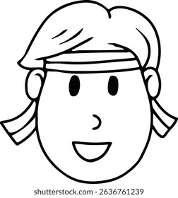 Line Art of Indonesian Boy with Headband – Black and White Independence Day Character  