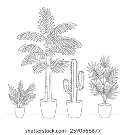 A line art indoor plants illustration of a coloring page 