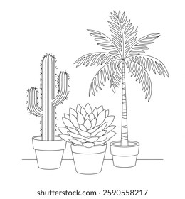 A line art indoor plants illustration of a coloring page