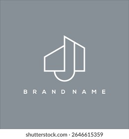 line art initial J and minimalist house logo vector