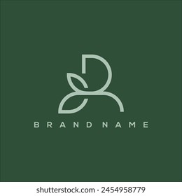 line art initial R leaf and bloom natural vector logo