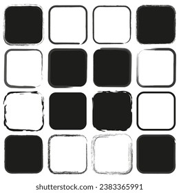 Line art ink square icon set. Geometric figure silhouette. Hand drawn square frame. Vector illustration.