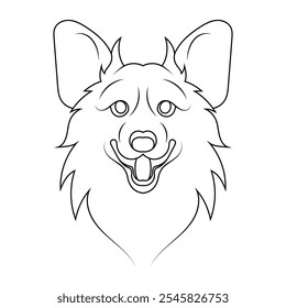 Line art ink style vector illustration of a dog. Corgi dog portrait coloring book style. Dog tatto or mascot.