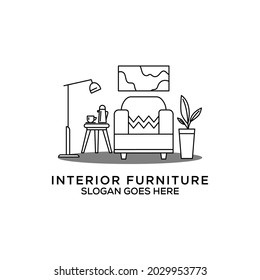 Line Art Interior Furniture Logo Design Stock Vector (Royalty Free ...