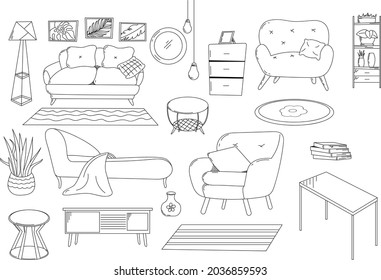 line art interior pieces of furniture flat furniture set