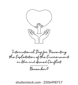 line art of International Day for Preventing the Exploitation of the Environment in War and Armed Conflict celebrate. line art.