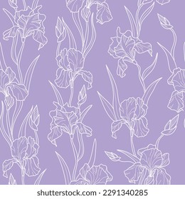 Line art Iris flowers seamless pattern