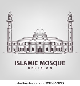 Line art Islamic Mosque building. Mosque vector illustration.