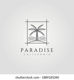 line art island palm tree logo vector symbol illustration design