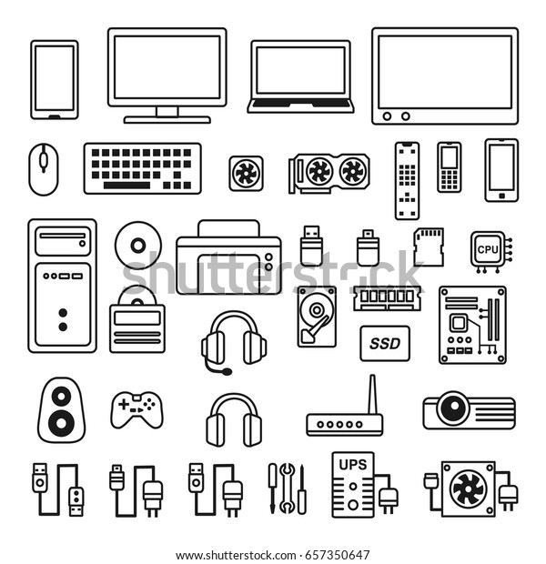 Line Art Isolated Various Computer Hightech Stock Vector (royalty Free 