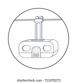 Line art isometric funicular or cable car, vector icon isolated on white background/