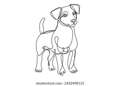 In: Line Art Jack Russel Terrier Portrait. Jack Russel Terrier Hundeleine Silhouette isoliert auf weißem Hintergrund. Nettes häusliches entzückendes Terrier Haustier. In: Modern Line Art Continuous Vector Drawn.