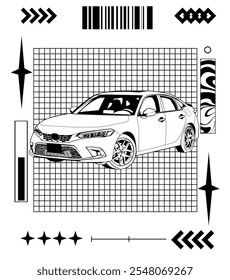 line art japan car with cool background