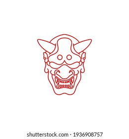 Line art Japanese Demon Oni Mask Logo Design